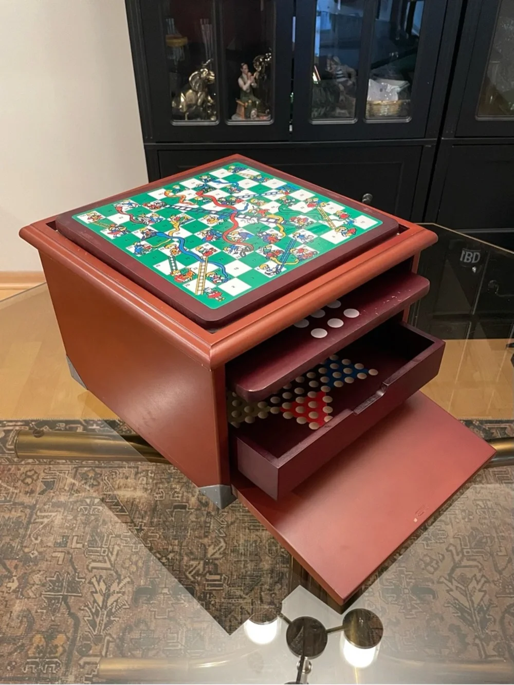 Classic 10 Game Set - Red Wooden Board Game Chest With Lazy Susan - Picture 7 of 14